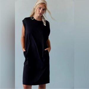 NEW! Free People free-est Nadia LARGE Black Midi Knee Length Dress Short Sleeve